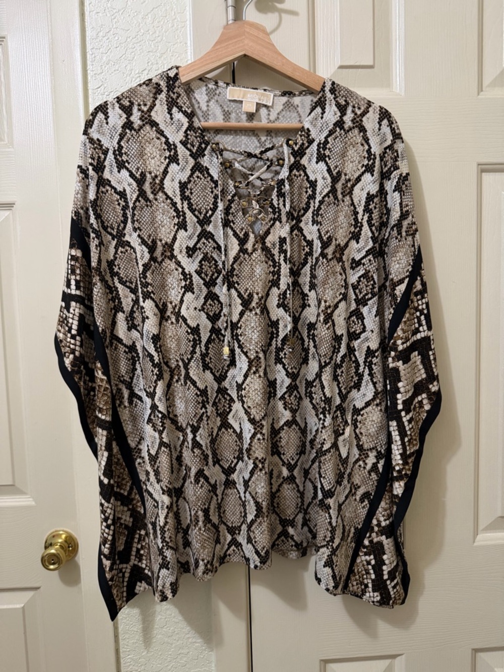 Michael Kors Snake-Print Lace-Up Tunic in Brown and Cream